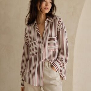 Free People multicoloured striped button up shirt Size M